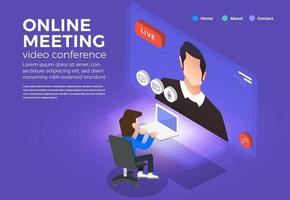 Illustrations flat design concept video conference. online meeting work from home. Call and live video. Vector illustrate.