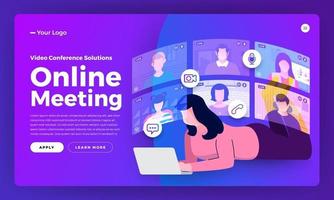 Illustrations flat design concept video conference. online meeting work from home. vector