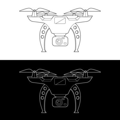 Drones Vector Icon Set, Black and White Outline