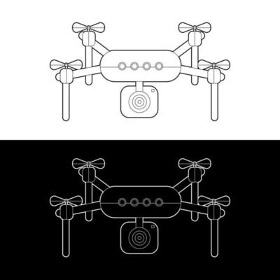 Drones Vector Icon Set, Black and White Outline