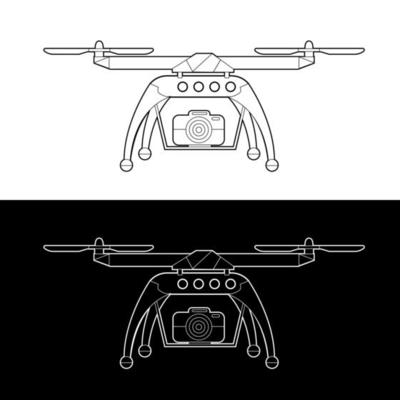 Drones Vector Icon Set, Black and White Outline