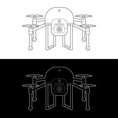 Drones Vector Icon Set, Black and White Outline