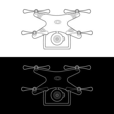 Drones Vector Icon Set, Black and White Outline