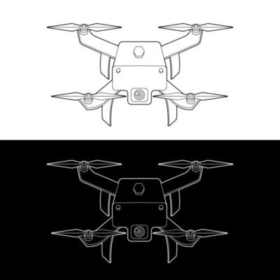 Drones Vector Icon Set, Black and White Outline