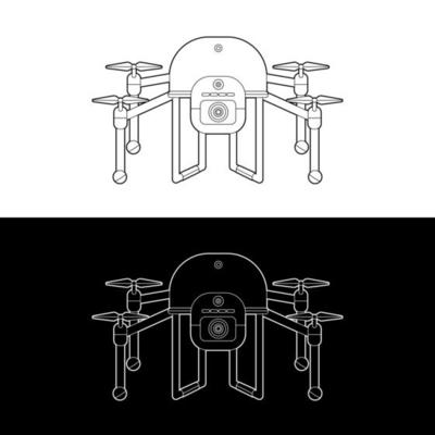Drones Vector Icon Set, Black and White Outline