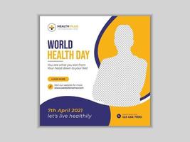 World health day social media post template vector