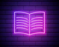 Open book sketch neon icon. Simple thin line, outline vector of education icons for ui and ux, website or mobile application isolated on brick wall
