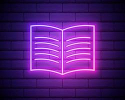 Open book sketch neon icon. Simple thin line, outline vector of education icons for ui and ux, website or mobile application isolated on brick wall