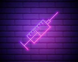 Dope, injection, medical vector icon. Retro style neon vector icon. Vector icon on brick wall background