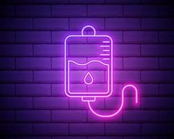 blood bag line icon. Elements of Medicine in neon style icons. Simple icon for websites, web design, mobile app, info graphics isolated on brick wall vector