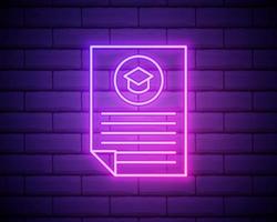 resume of an employee icon. Elements of HR and Heat hunting in neon style icons. Simple icon for websites, web design, mobile app, info graphics isolated on brick wall background. vector