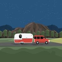 Car And RV Camper Driving In The Woods