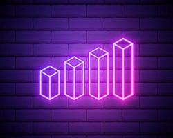 Graph neon icon. Glowing vector graphic illustration sign for website. Business concept isolated on brick wall