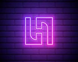 Neon light H letter line. Colored tube font for events posters, lacing emblem, nightlife banner and futuristic identity. Typography design. Glowing neon logo isolated on brick wall vector