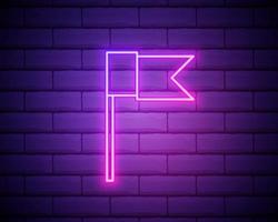 Vector realistic isolated neon sign of pink flag for decoration and covering on the brick wall background.
