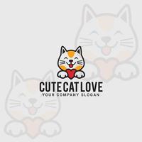 plantilla de vector de diseño de logotipo de lindo gato amor