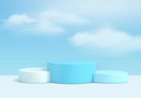 3d background products minimal podium scene with cloud platform. background vector 3d rendering with podium. stand to show cosmetic products. Stage showcase on pedestal modern studio blue pastel