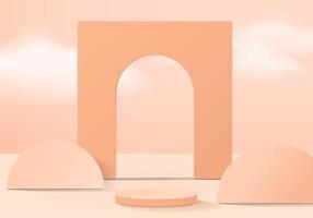 Cylinder abstract minimal scene with geometric platform. Summer background vector 3d rendering with podium. stand to show cosmetic products. Stage showcase on pedestal modern 3d studio orange pastel