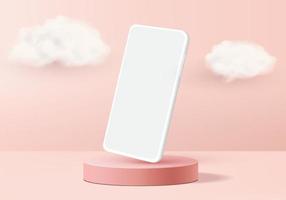 showcase display minimal scene with geometric smartphone. Background vector 3d rendering with podium showcase. stand to show mobile device mockup. Stage showcase display on pedestal 3d studio pink