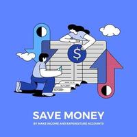 People saving money and keeping a bank record vector