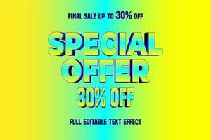 oferta especial plantilla de banner de vector de efecto de texto totalmente editable