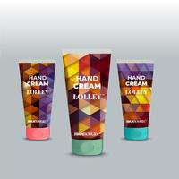 Set Of Cosmetics Hand Cream Tubes, With Colorful Inspiring Design, Package Template Design, Label Design, Cosmetic Mock Up Design Label Template vector