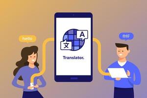 People using language translation app vector