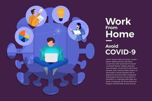 coronavirus (COVID-19. la empresa permite a los empleados trabajar desde casa para evitar virus vector