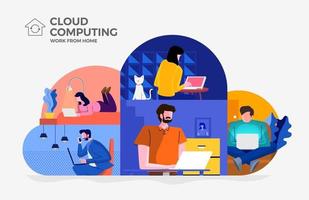 Cloud Computing Allowing People to Work from Home vector