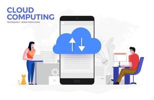 Cloud Computing Allowing People to Work from Home vector