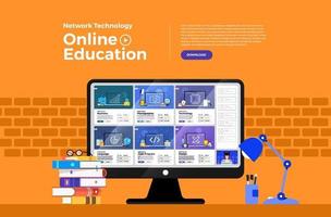 Online education. E-learning course study from home. vector
