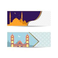 Ilustración de vector de ramadan kareem horizontal para tarjetas de felicitación, carteles y vales. media luna islámica. banner de fondo islámico
