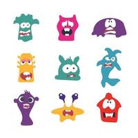 Cute Cartoon Monsters illustration. Flat vector collection. Collection of cute, colorful cartoon monsters. Vector illustration. Flat design.