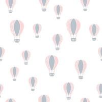 Vector scandinavian baby seamless pattern of colorful air balloons isolated on white background. Simple kids illustration texture for nordic wallpaper, fills, web page background