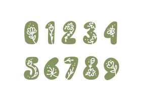 Vintage floral bold Numbers from 0 to 9 logo spring. Classic Summer Letter Design Vectors with Black Color and Floral Hand Drawn with monoline pattern