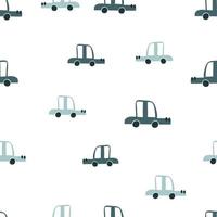 Vector pastel color doodle scandinavian cars. Seamless baby boy pattern. Texture for wallpaper, fills, web page background