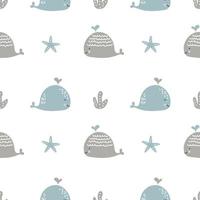 Whale and little fishes scandinavian seamless pattern print design. Vector illustration design for fashion fabrics, textile graphics, prints