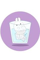 Little rabbit into a glass of cold water vector