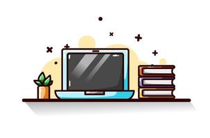 Laptop and books illustration hand drawing vector