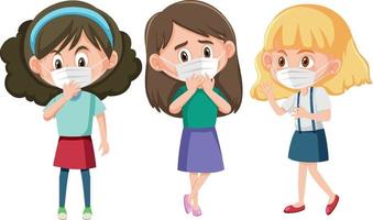 Set of different kids wearing mask cartoon character vector