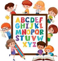 A-Z Alphabet board with many kids doing different activities vector