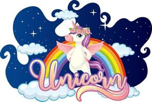 A Fairy Tale font with unicorn cartoon character standing on a cloud vector