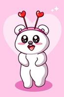 Polar bear wearing love headband in the valentine cartoon illustration vector