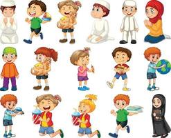 Children doing different activities cartoon character set on white background vector