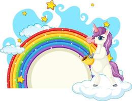 Personaje de dibujos animados de unicornio con arco iris aislado sobre fondo blanco. vector