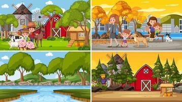 Set of different nature scenes cartoon style vector