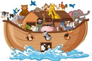 Animals on Noah's ark with sea wave isolated on white background vector