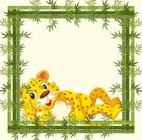 Empty banner with bamboo frame and leopard cartoon character vector