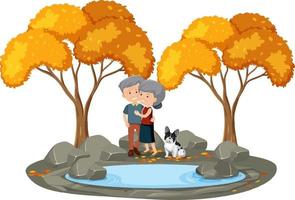 Old couple in love standing in the park isolated vector