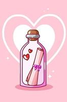 valentine love letter in the bottle kawaii cartoon illustration vector